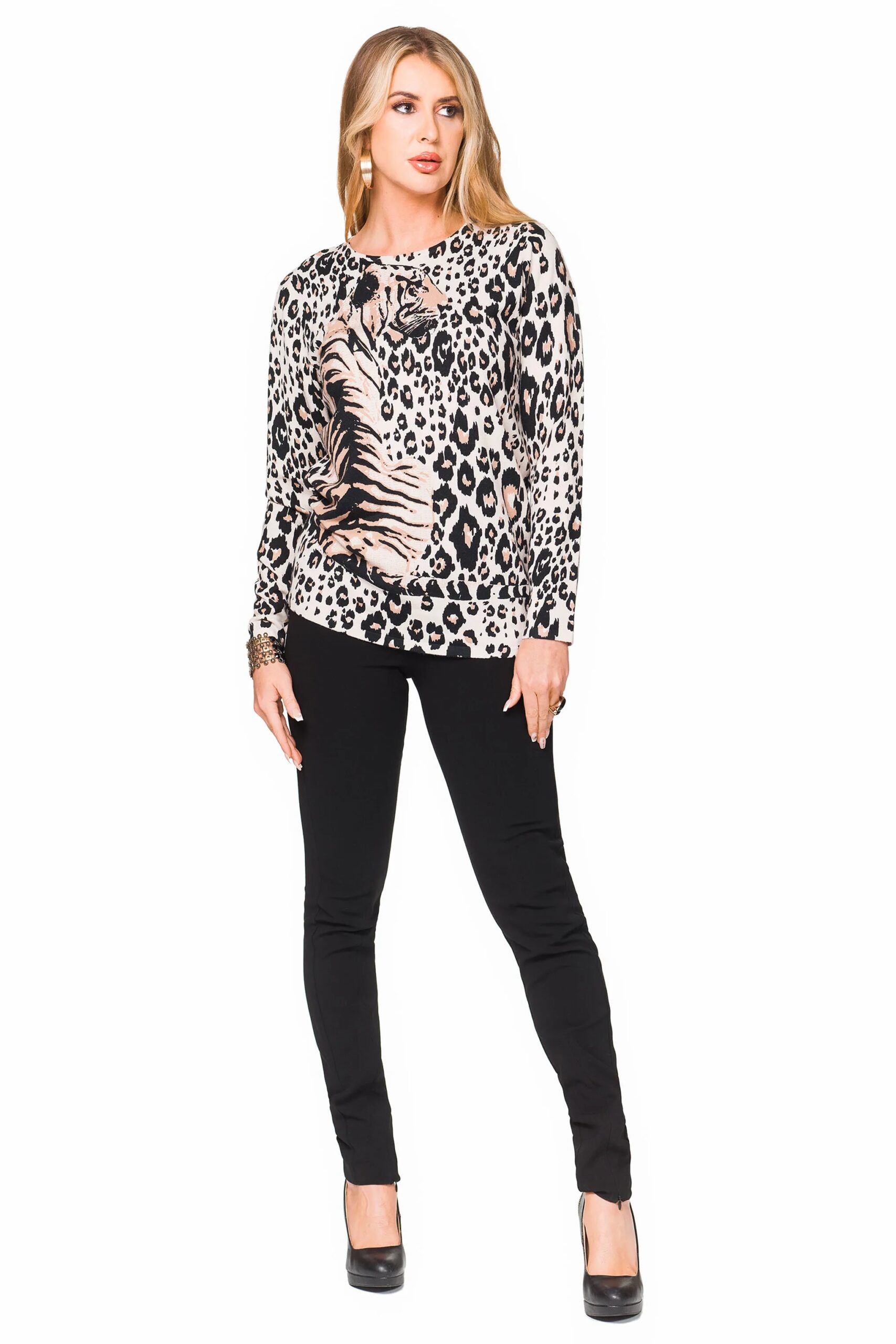 Beige Black Animal Print Top