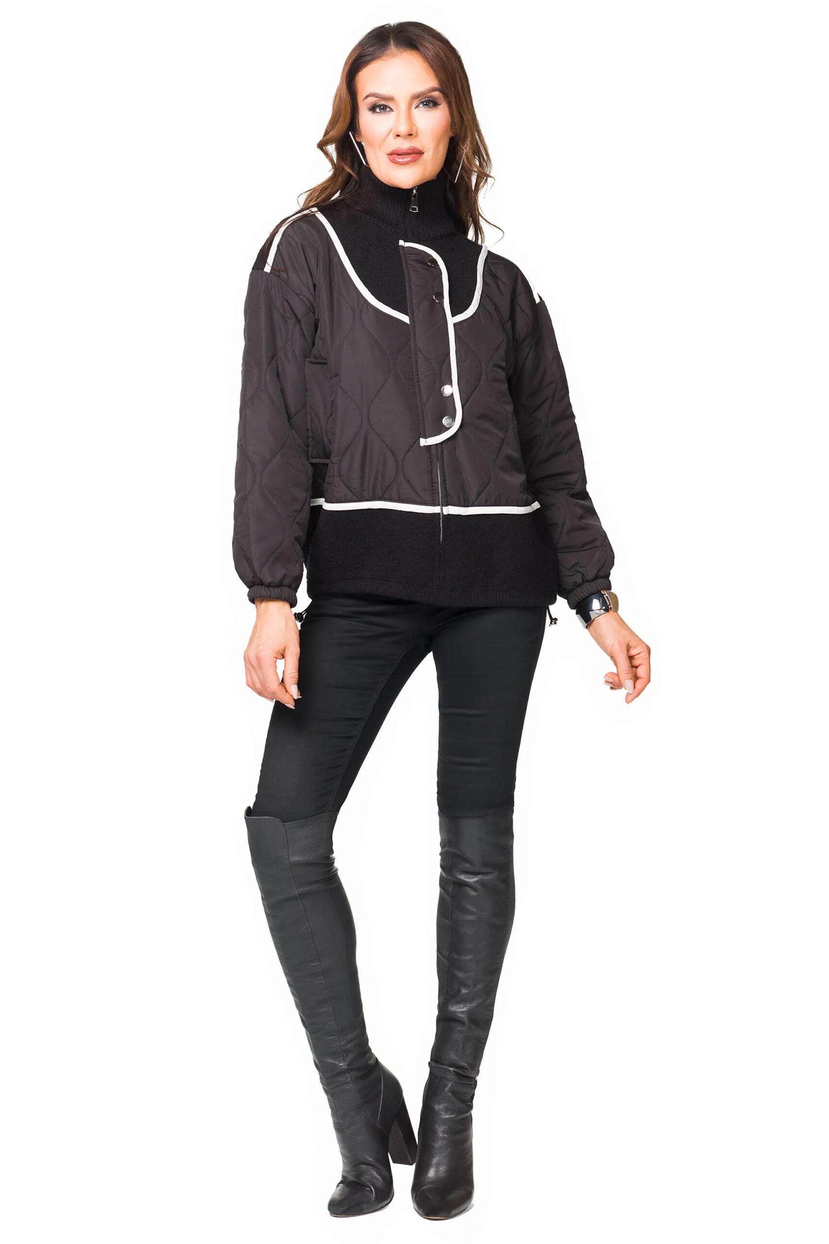 Black Quilted Contrast Piping Jacket
