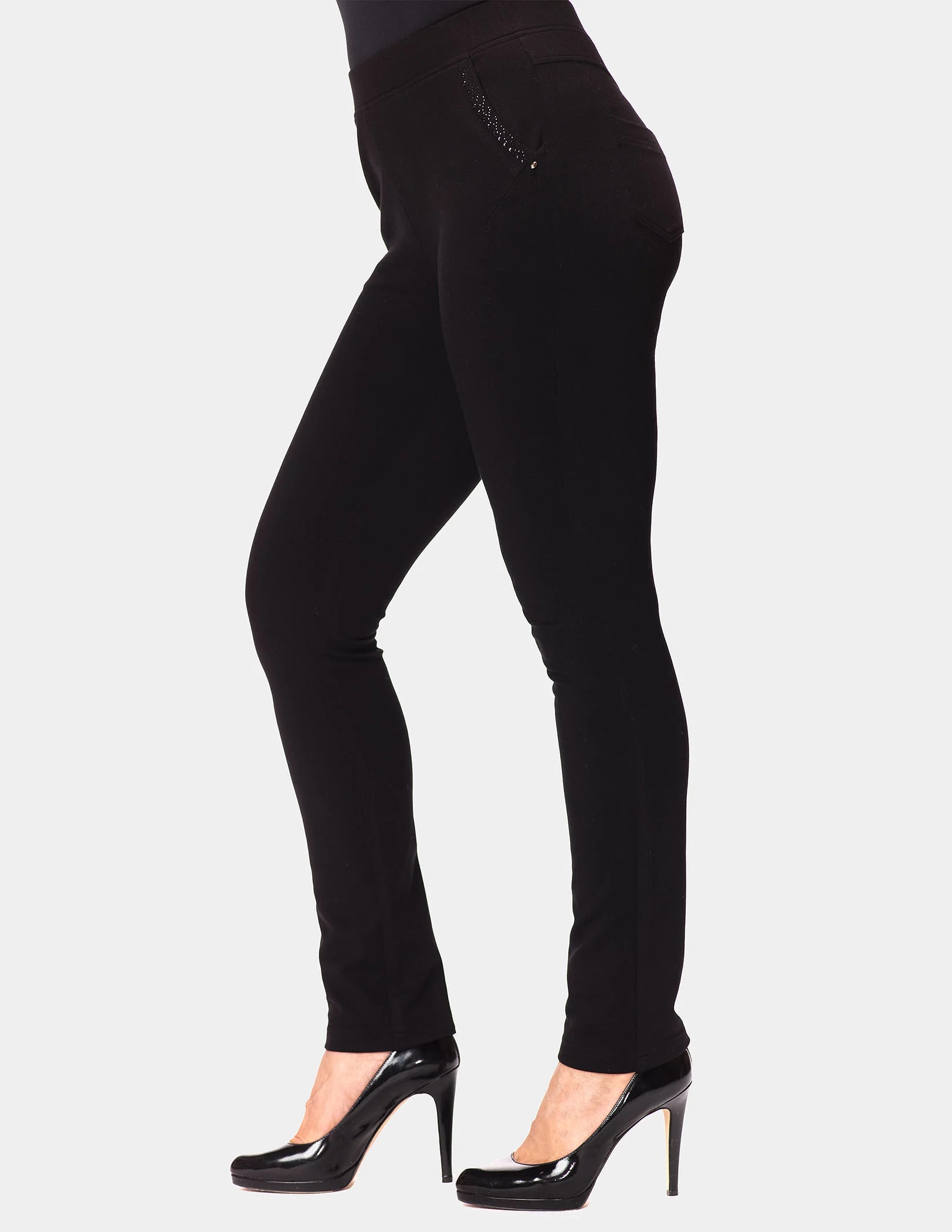 Black Embellished Pocket Skinny Pants