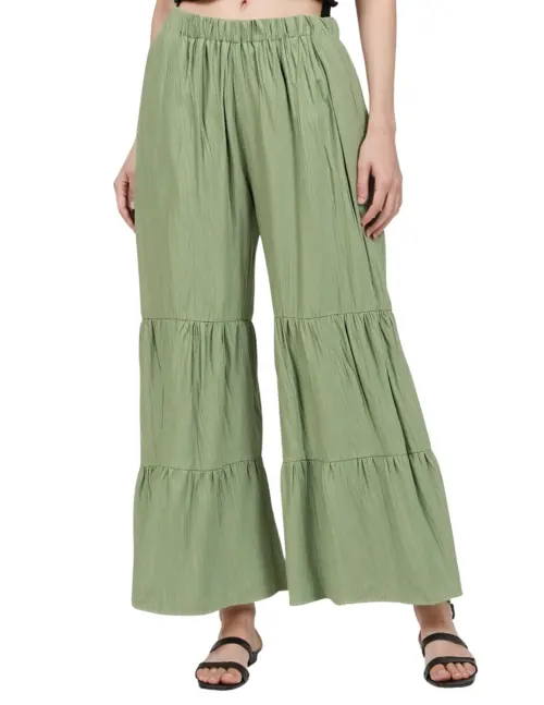 Sage Green Tiered Wide-Leg Palazzo Pants