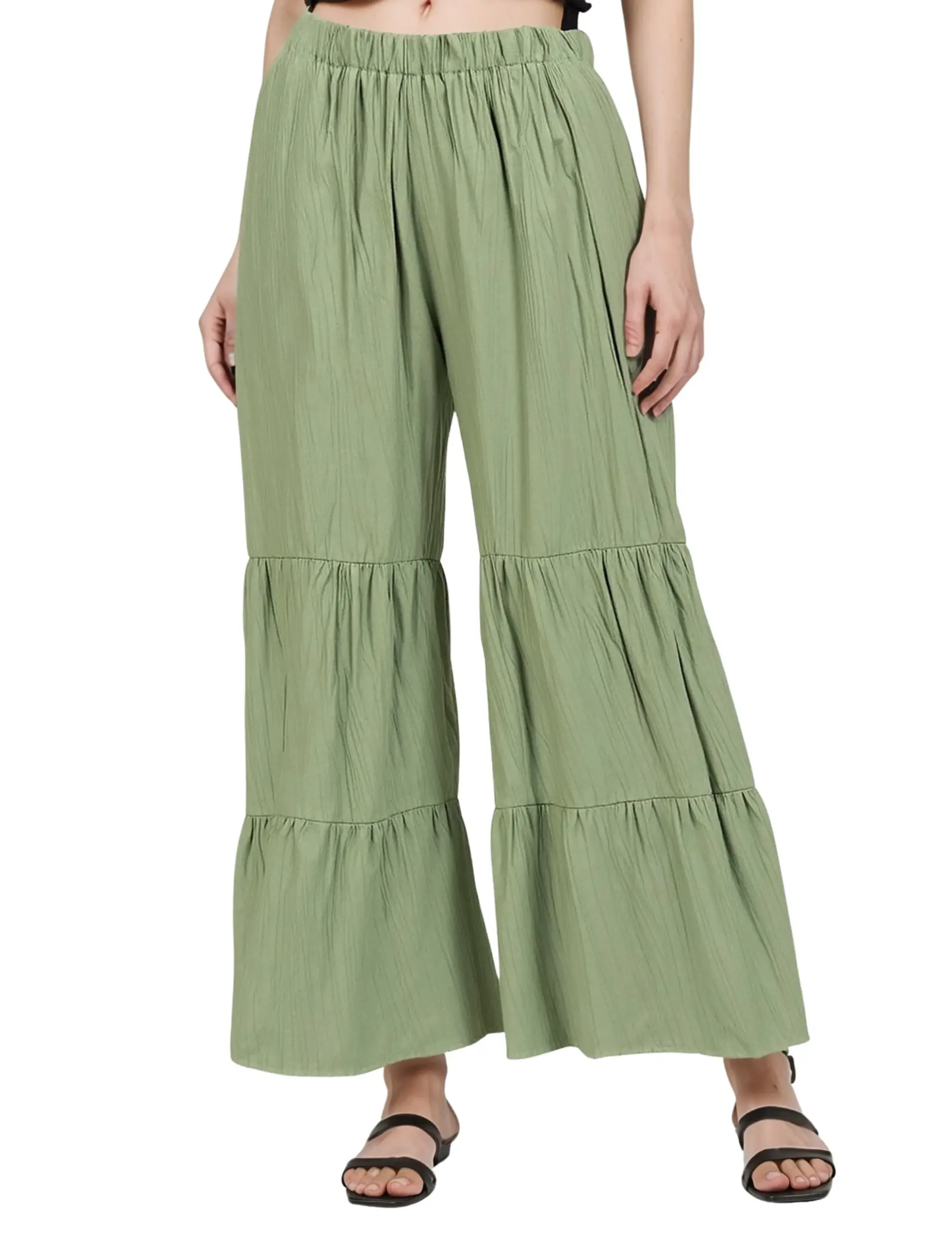 Sage Green Tiered Wide-Leg Palazzo Pants