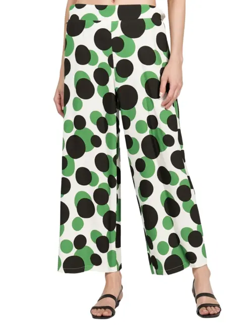 Green Polka Dot Wide-Leg Cropped Pants