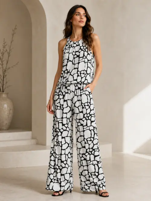 Black & White Pebble Print Halter Top