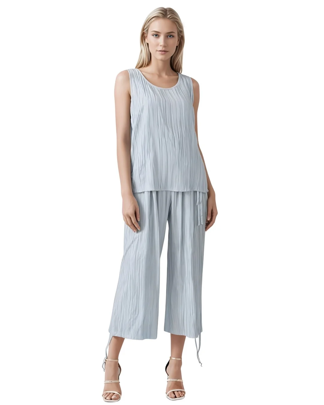 Sage Grey Crinkle Pleated Tank Top